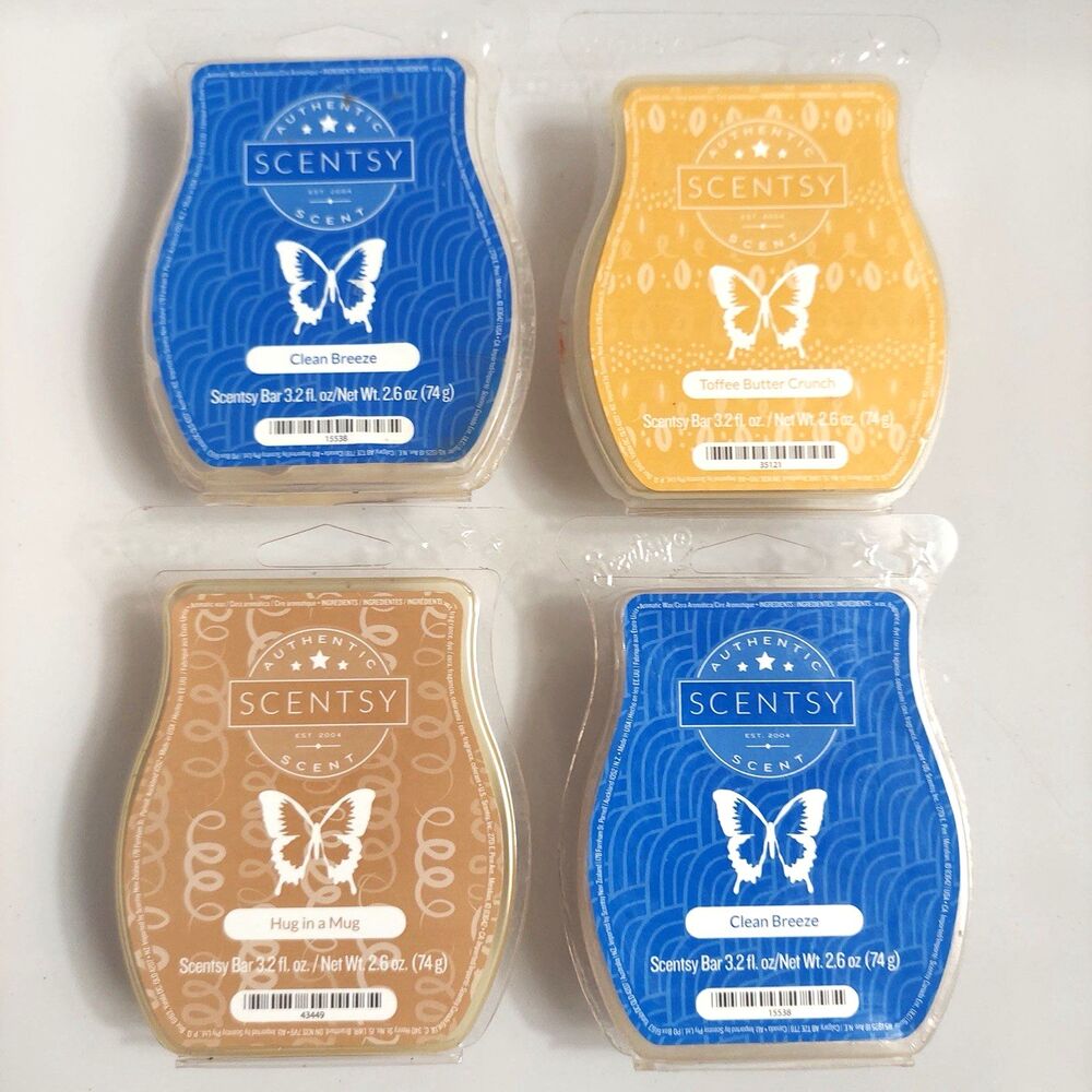 Scentsy Wax Bars Lot of 4 Clean Breeze Toffee Butter Crunch Hug in a Mug New
